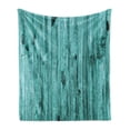 thumbnail image 1 of Turquoise Soft Flannel Fleece Throw Blanket, Wall of Turquoise Wooden Texture Background and Antique Timber Furniture Print, Cozy Plush for Indoor and Outdoor Use, 60" x 80", Blue, by Ambesonne, 1 of 5