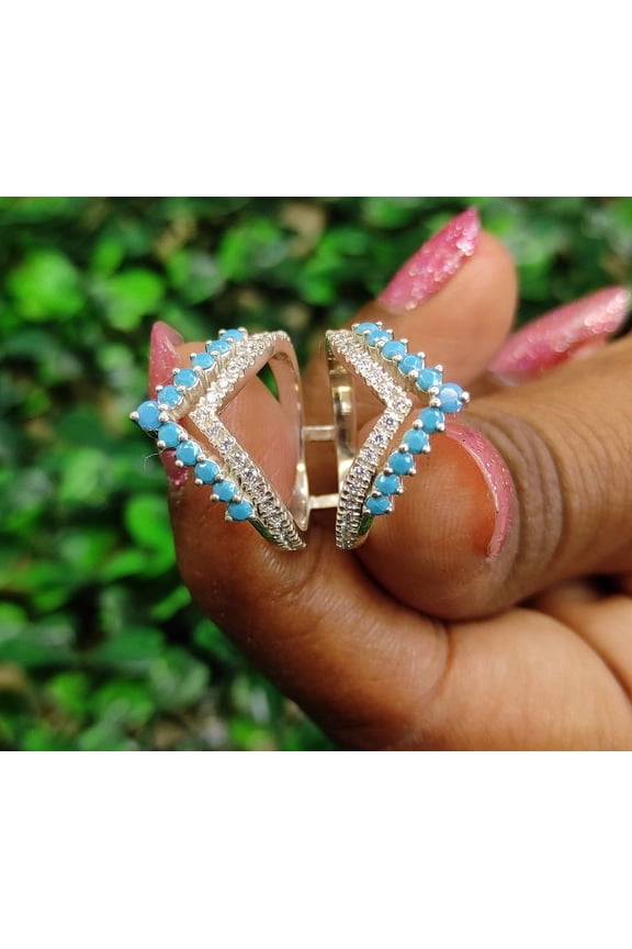 Turquoise Solitaire Wedding Ring Enhancer in 925 Sterling Silver - Birthday gift Gift For Wife