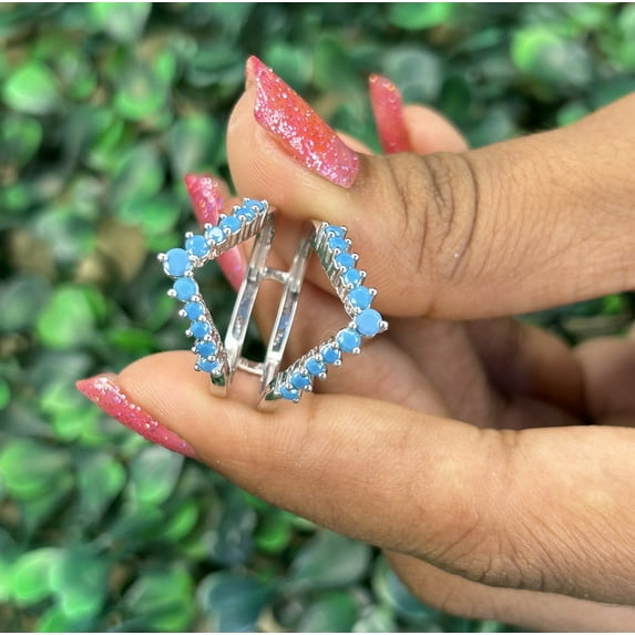 Turquoise Solitaire Wedding Wrap Ring Enhancer in 925 Sterling Silver - Birthday gift