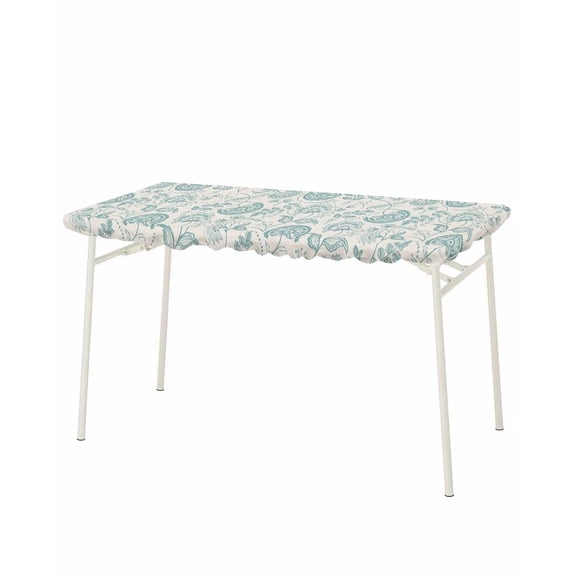 Turquoise Spring Floral Rectangle Tablecloth, Waterproof Elastic Fitted Table Covers for 8 Foot Tables, 32x96inch Decorative Tablecloths for Picnic, Camping, Outdoor, Farmhouse Retro Summer Botanical