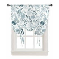 Turquoise Spring Floral Tie Up Curtains for Kitchen Bathroom Bedroom Windows 45 Inch Length, Watercolor Summer Botanical Balloon Drape Curtains Shade Rod Pocket Drapery Curtain Panel, 34"x45"