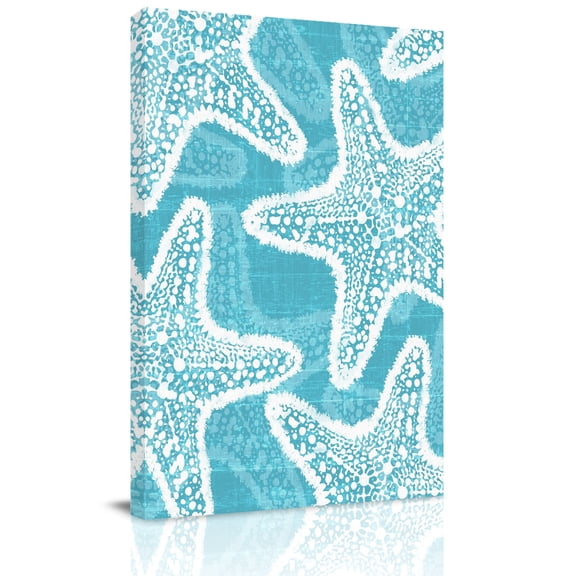 Turquoise Starfish Canvas Wall Art for Living Room, Coastal Summer Ocean Beach Nautical Modern Poster Print Painting for Bedroom Office Home Decoration Wall Pictures Prepare To Hang 24"x32"