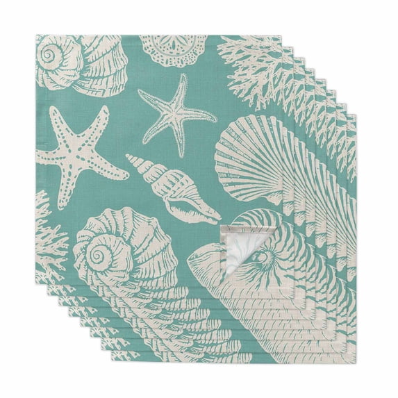 Turquoise Starfish Coastal Cloth Napkins, Shell Summer Beach Nautical Washable and Reusable Dinner Napkins Set of 8, Table Napkin for Kitchen Party Birthday Wedding Hotel Housewarming 20"x20"