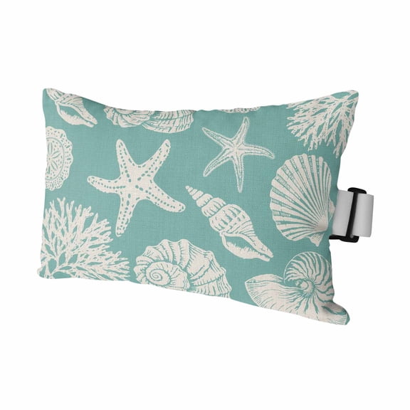 Turquoise Starfish Coastal Outdoor Pillows for Chaise Lounge Chair Waterproof Lumbar Pillows with Insert&Adjustable Elastic Strap Beach Headrest Pillow Shell Summer Beach Nautical Pool Pillow 12"x20"