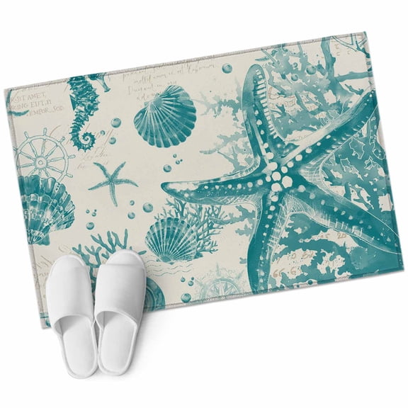 Turquoise Starfish Large Area Rugs for Bedroom Living Room, Soft Non Slip Carpet Bedside Rug, Ocean Nautical Seahorse Coral Shell Rectangle Floor Cover Kitchen Accent Rug 2'x3' for Dining Room/Office