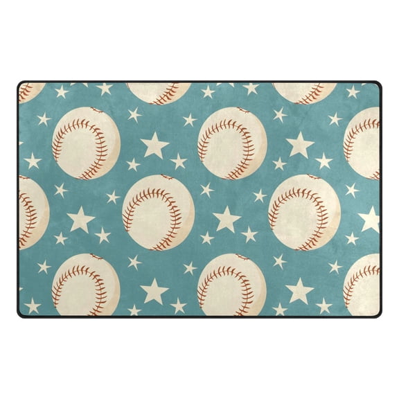 Turquoise Stars Baseball Pattern Memory Foam Area Rug 31"x20" Non Slip, Absorbent, Fade Proof for Living Room, Bedroom, Office