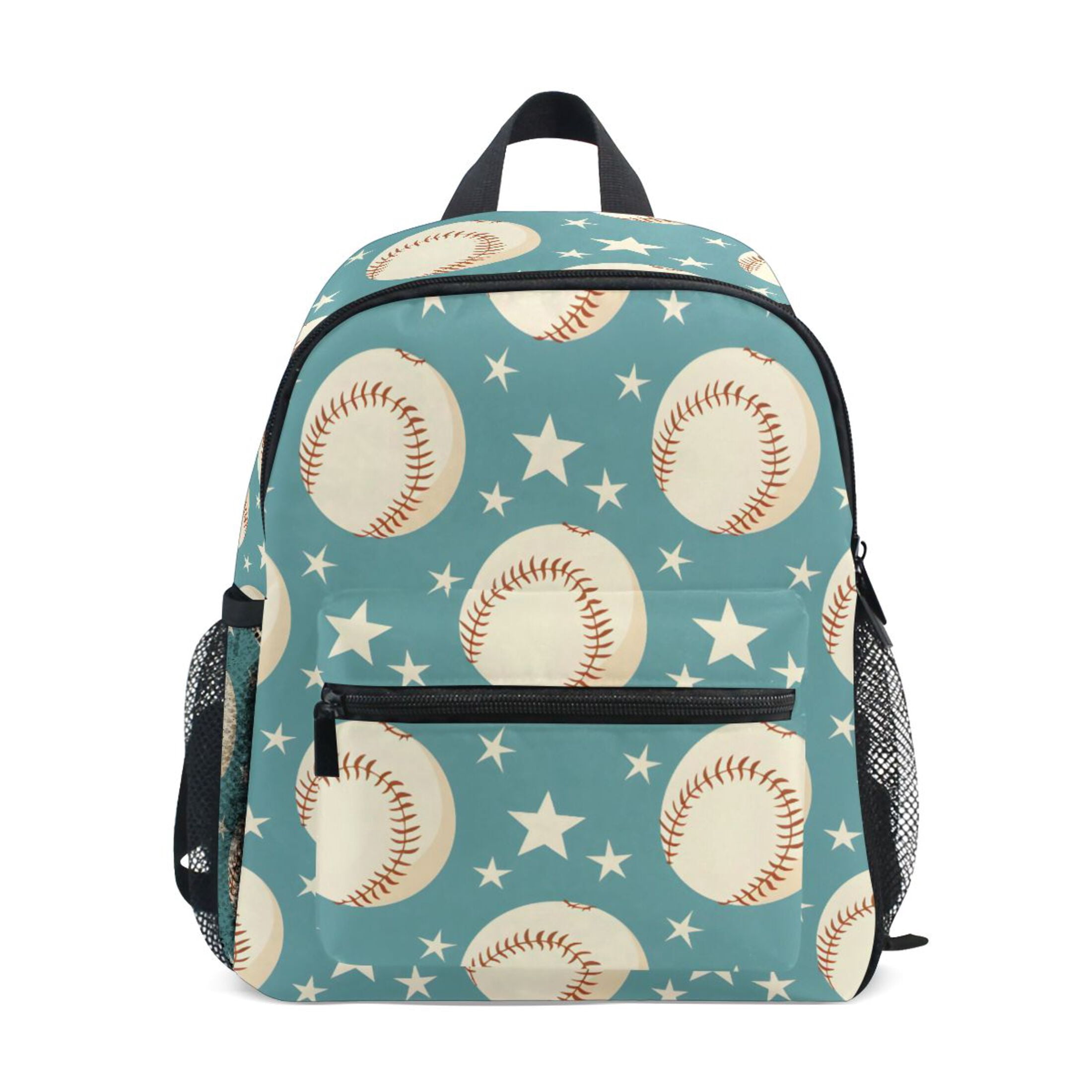Turquoise Stars Baseball Pattern Mini Backpack Cute Small Backpack with Chest Strap and Whistle Ages 3-8