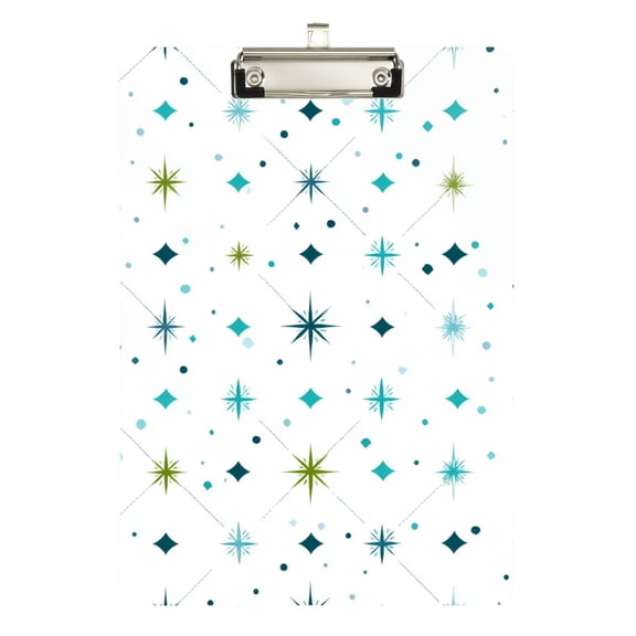Turquoise Stars Dots Patterns Acrylic Clipboard Drawing Board with Hook Writing Pad File Storage A4 Size Silver 12.5" x 9"