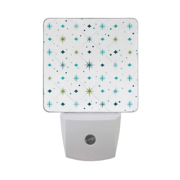Turquoise Stars Dots Patterns LED Night Light Sensor Lamp Plug-in Adjustable Brightness 2 Pack