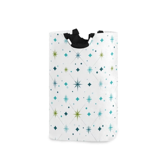 Turquoise Stars Dots Patterns Laundry Basket with Handles Foldable Laundry Hamper Freestanding Washing Bin 50L