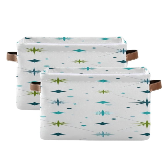 Turquoise Stars Dots Patterns Square Storage Bins with Handles Collapsible Containing Box 2 Packs