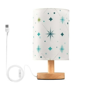 Turquoise Stars Dots Patterns Table Lamp with USB Port LED Warm Light Lamp Night Light Home Decor