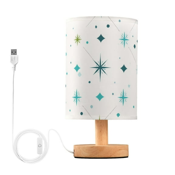 Turquoise Stars Dots Patterns Table Lamp with USB Port LED Warm Light Lamp Night Light Home Decor