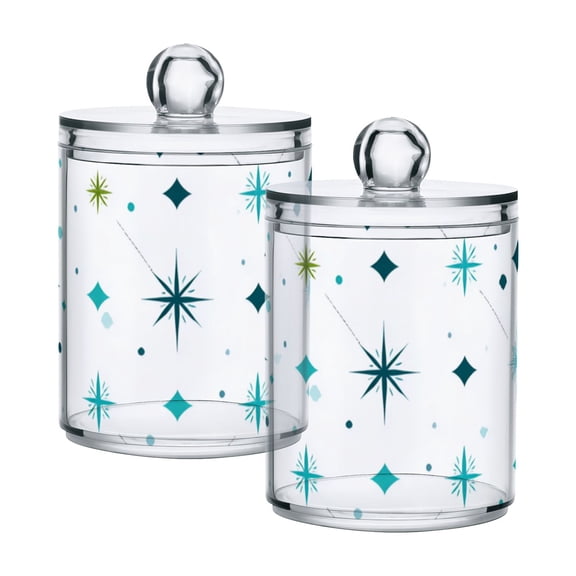 Turquoise Stars Dots Patterns Translucent Plastic Cans Storage Canisters with Lid Set of 2