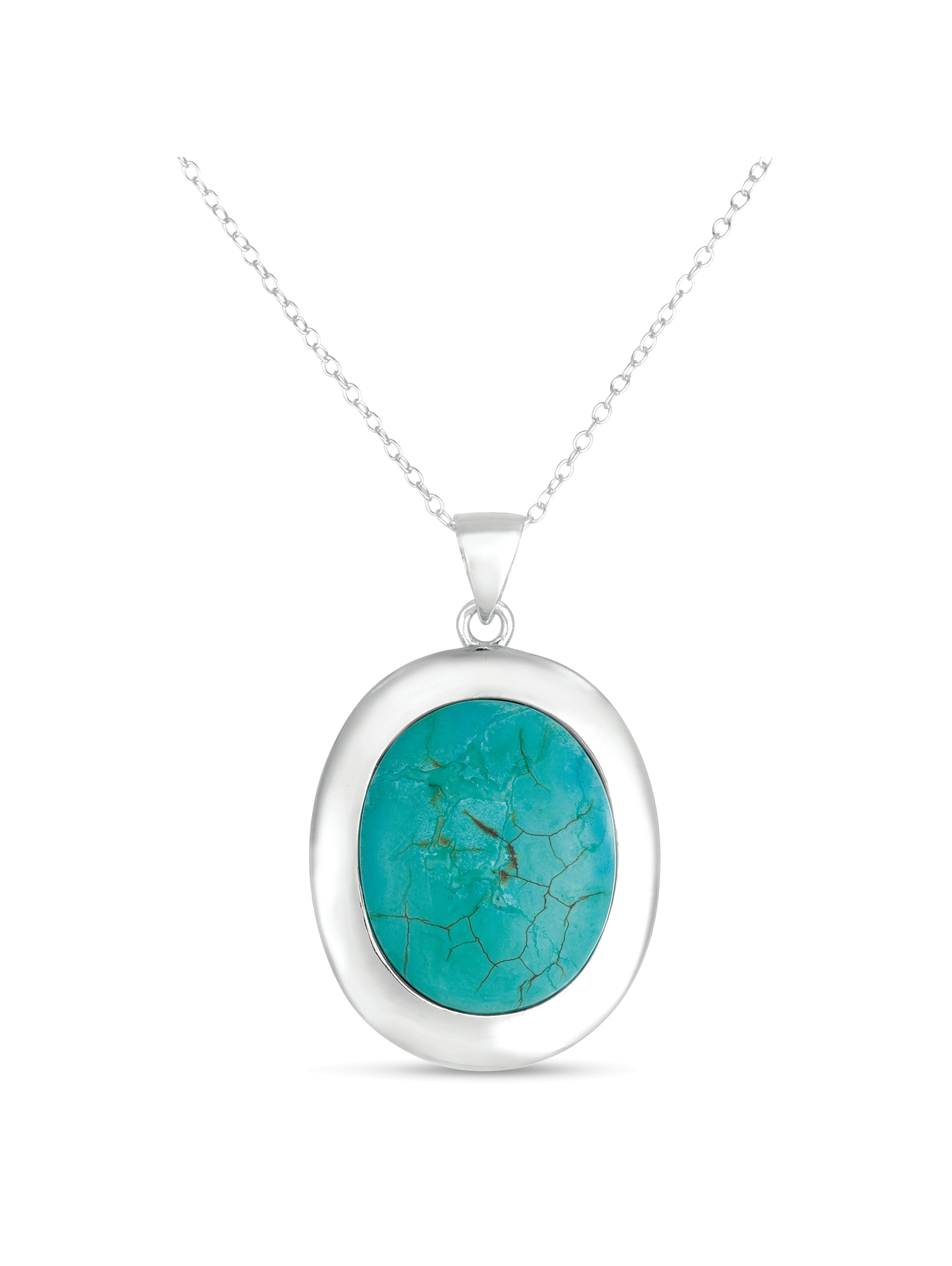Turquoise Sterling Silver Oval Pendant, 18"