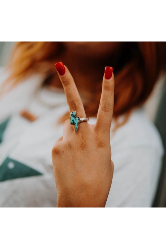 Turquoise Stone 925 Sterling Silver Lightning Bolt Ring