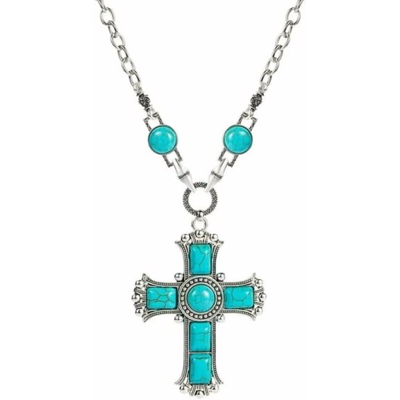 Turquoise Stone Cross Choker Turquoise Necklace,Coral Stone Crucifix Cross Boho Pendant