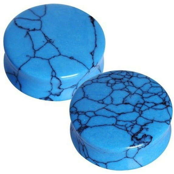 Turquoise Stone Organic Double-Sided Flare Gauges/Plugs/Tunnels 9/16" (14mm) 2 Piece (1 Pair) (B/5/2/30)