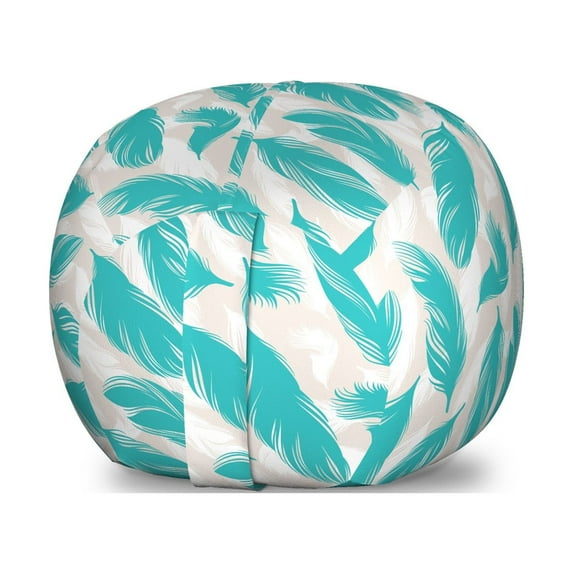 Turquoise Storage Toy Bag Chair, Quills Design Bird Feathers Abstract Animal Elements Nature Inspired, Stuffed Animal Organizer Washable Bag, Large Size, Turquoise White Beige, by Ambesonne