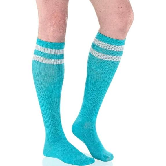 Turquoise Stripe Athletic Knee-High Socks