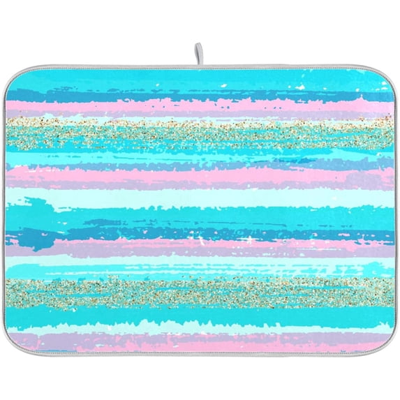 Turquoise Stripe Dish Drying Mat for Kitchen Countertop 16x18 Rectangle Teal Aqua Small Drying Mat Reusable Quick Dry Dish Sink Absorbent Mats Dishwasher Easy Clean Decorative Home Decor Essentials