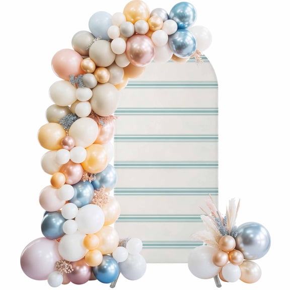 Turquoise Striped Arch Backdrop Cover 5Ft, Wedding Arch Covers Stretchy Backdrop, Farmhouse Pinstripes Geometric Color Fitted 2 Sided Arched Photo Background for Birthday Party Decorations