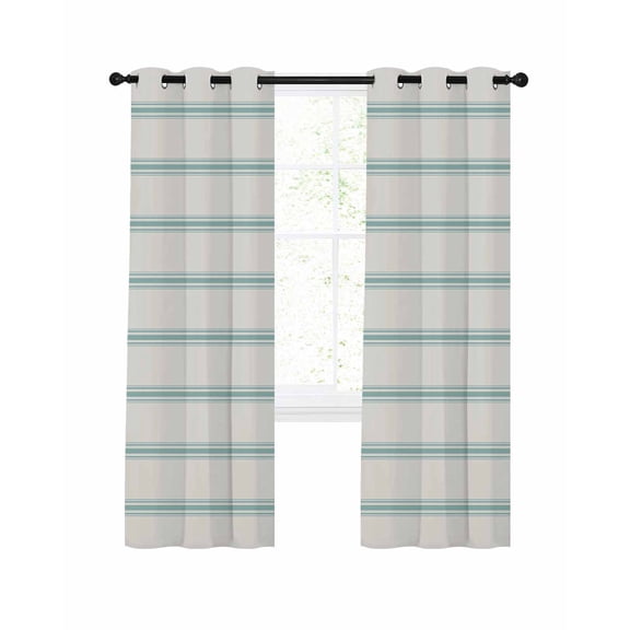 Turquoise Striped Blackout Curtains 63 Inches Long for Bedroom, Farmhouse Pinstripes Geometric Color Thermal Insulated Room Darkening Black Out Window Curtain Panels Grommet Drapes for Living Room