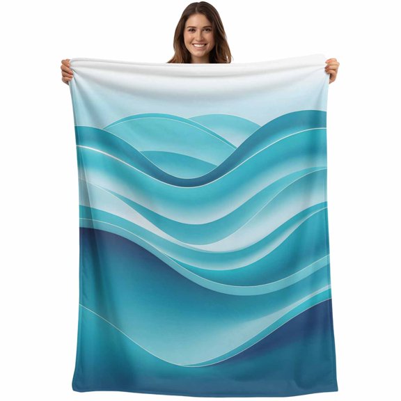 Turquoise Striped Blanket Soft Cozy Warm Throw Blanket for Couch, Plush Fuzzy Flannel Fleece Blankets for Sofa, Modern Abstract Art Wave Moire Gradient Bed Blankets Lightweight Gifts for Men, 40"x60"