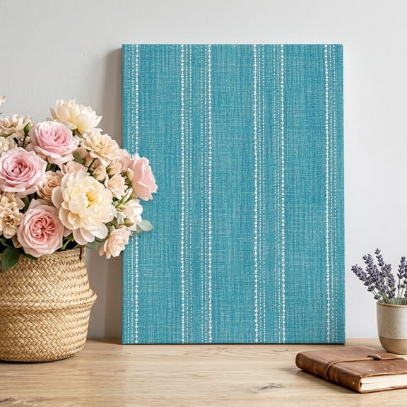 Turquoise Striped Canvas Wall Art for Living Room, Coastal Grandma Farmhouse Rustic Linen Texture Poster Print Painting for Bedroom Office Home Decoration Wall Pictures Prepare To Hang 8"x12"
