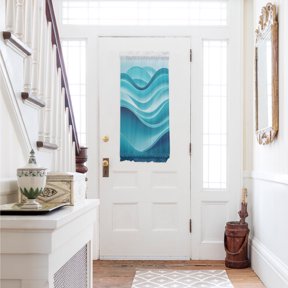 Turquoise Striped Door Curtains for Door Window,French Sidelight Front Back Door Curtains With Tieback,Modern Abstract Art Wave Moire Gradient Kitchen Rod Pocket Drapes Privacy Window Blind 25"x40"