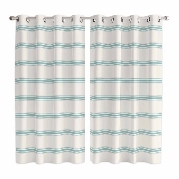 Turquoise Striped Kitchen Curtains 63 Inch Length, Farmhouse Pinstripes Geometric Color Grommet Top Bedroom Living Room Curtains, Light Filtering Cafe Curtain Drapes 2 Panels Set 84''x63''