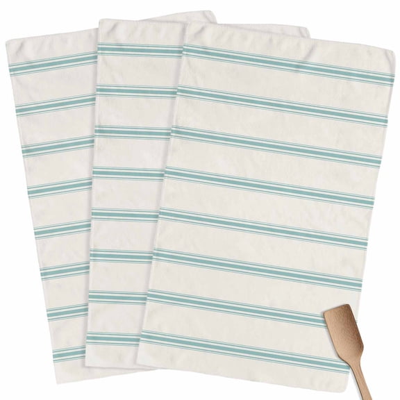 Turquoise Striped Kitchen Towel Dish Cloths Set of 3, Microfiber Soft Kitchen Hand Towels, Farmhouse Pinstripes Geometric Color Absorbent Quick Drying Dishcloths 18 x 28 Inches