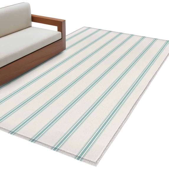 Turquoise Striped Large Area Rugs for Bedroom Living Room, Soft Non Slip Carpet Bedside Rug, Farmhouse Pinstripes Geometric Color Rectangle Floor Cover Kitchen Accent Rug 2.7'x5' for Office