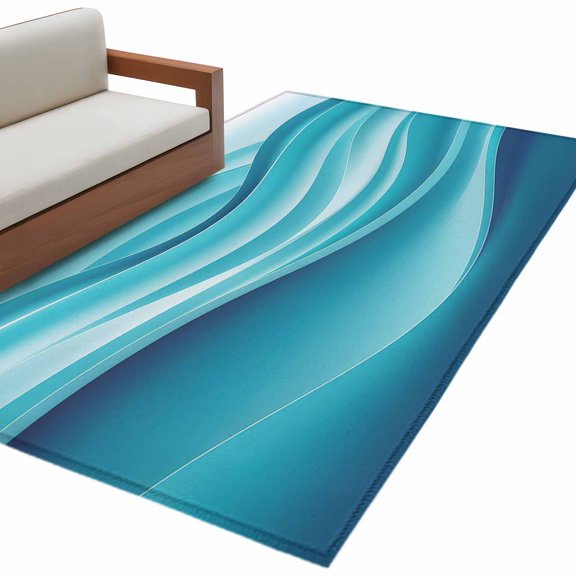 Turquoise Striped Large Area Rugs for Bedroom Living Room, Soft Non Slip Carpet Bedside Rug, Modern Abstract Art Wave Moire Gradient Rectangular Floor Cover Kitchen Accent Rug 4'x6' for Office