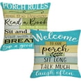 thumbnail image 1 of Turquoise Striped Outdoor Pillows Covers 18x18 for Patio Furniture Waterproof, Welcome to Our Porch Throw Pillow Covers Square Linen for Couch Outside Bench Set of 2, 1 of 6