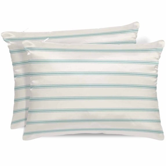 Turquoise Striped Pillow Cases Queen Size Set of 2, Smooth Satin Pillowcase for Hair and Skin, Farmhouse Pinstripes Geometric Color Decorative Cooling Bed Pillow Covers with Zipper, 20x30 Inches