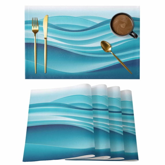 Turquoise Striped Placemats Set of 6 Modern Abstract Art Wave Moire Gradient Place Mats Indoor Wipeable Table Mats Washable Dining Table Placemats for Kitchen Holiday Party Home Decor 13x19 Inch
