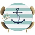thumbnail image 1 of Turquoise Striped Round Fitted Table Cover Nautical Anchor Abstract Geometric Modern Waterproof Table Cloth with Elastic Edge Wipeable Tablecloth for Picnic Camping Party Fits 36"-44" Diameter, 1 of 8