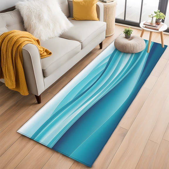 Turquoise Striped Runner Rug 2x6 FT, Non Slip Hallway Rug, Modern Abstract Art Wave Moire Gradient Washable Soft Floor Carpet Throw Runner Carpet Long Rug for Entryway Kitchen Bedside Sliding Door
