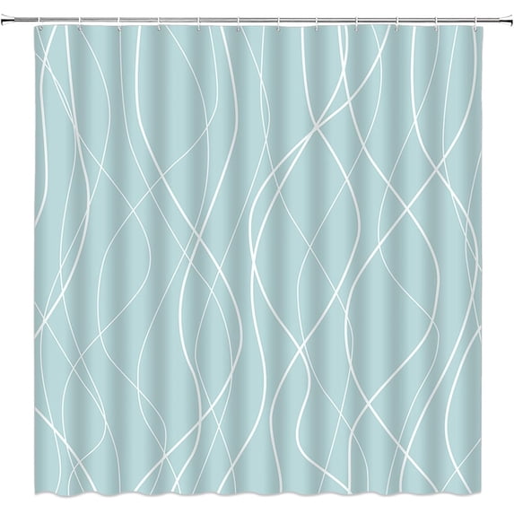 Turquoise Striped Shower Curtain Line Wavy Simple Modern Fashion Fabric Bathroom Decor Set with Hooks(36" WX72 H)