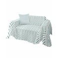 thumbnail image 1 of Turquoise Striped Sofa Couch Covers for Dogs,Washable Sofa Throw Cover Single Slipcovers for Armchair with Tassel,White Geometric Minimalist Boho Striped Couch Protector Towel Blanket Medium 71x91, 1 of 8
