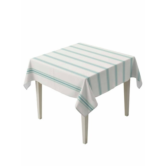 Turquoise Striped Table Cloth, Farmhouse Pinstripes Geometric Color Waterproof Tablecloth for Square Tables, Reusable Washable Fabric Table Cover for Restaurant Kitchen Dining Tables 60"x60"