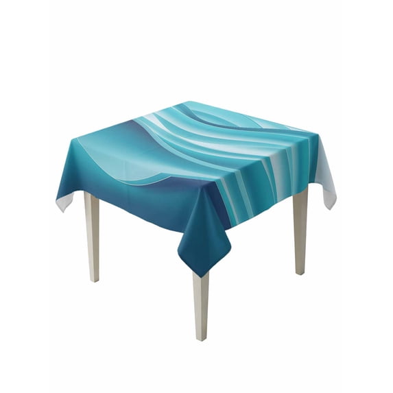 Turquoise Striped Table Cloth, Waterproof Tablecloth for Square Tables, Modern Abstract Art Wave Moire Gradient Reusable Washable Fabric Table Cover for Restaurant Kitchen Dining Tables 60"x60"