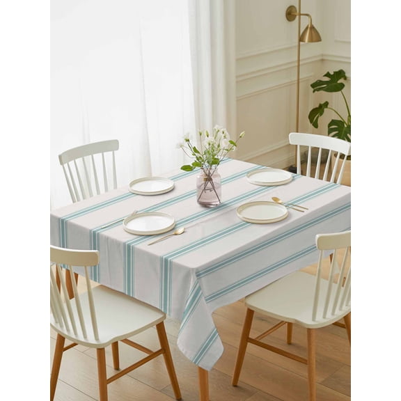 Turquoise Striped Tablecloth Rectangle Table Cloth 52x70, Waterproof Tablecloth Outdoor Table Cloth, Farmhouse Pinstripes Geometric Color Washable Table Cover for Kitchen Dinning Party