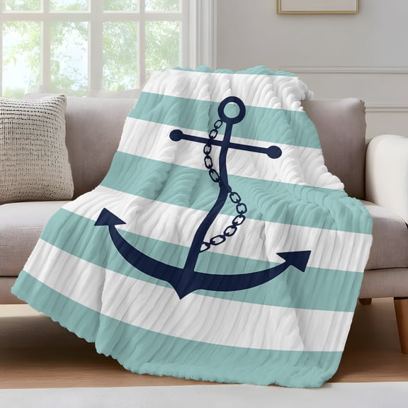 Turquoise Striped Throw Blanket for Couch Nautical Anchor Abstract Geometric Modern Soft and Warm Flannel 3D Striped Fluffy Fuzzy Fleece Blanket Lightweight Throw for Bed, Sofa 30 x 40 Inches