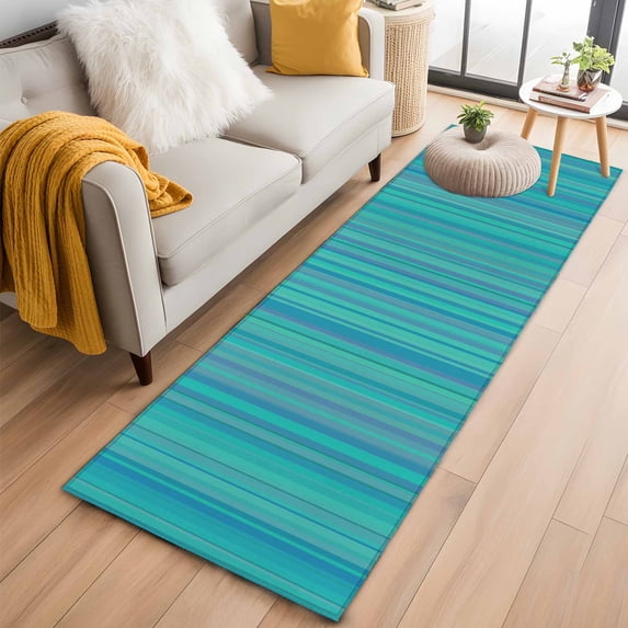 Turquoise Stripes 2'x6' Runner Rugs for Hallway Kitchen Bedside Non Slip Washable, Modern Abstract Art Striped Farmhouse Entryway Rug Runners with Rubber Backing, Long Carpet Runner for Laundry Room