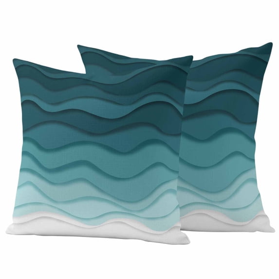 Turquoise Stripes Outdoor Waterproof Pillow Covers, Farmhouse Gradient Sea Waves Beach Decorative Square Throw Pillowcase Sofa Cushion Sham for Patio/Couch/Chair, 26"x26" 2 Pack