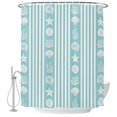 thumbnail image 1 of Turquoise Stripes Shell Fabric Shower Curtain Ocean Starfish Jellyfish Coral Washable Shower Curtains for Bathroom, Waterproof Bath Curtain with Hooks Home Decor 72x72in, 1 of 8