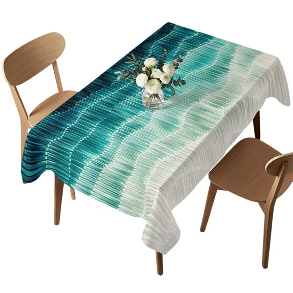 Turquoise Stripes Table Cloth, Waterproof Tablecloth for Rectangle Tables, Modern Abstract Art Waves Washable Fabric Table Cover for Restaurant Kitchen Dining Tables 52"x70"