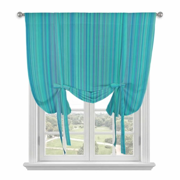 Turquoise Stripes Tie Up Curtains for Window, Thermal Insulated Balloon Shade Adjustable Rod Pocket Curtains Valance Panels for Kitchen Bathroom Cafe 42 x 45 Modern Abstract Art Striped Farmhouse